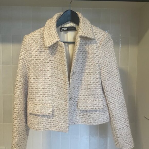 Zara Wool Tweed Soft Pink Blazer - Picture 2 of 6